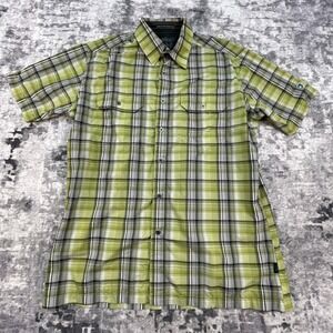 Kuhl Men M Eluxur Shirt Green Plaid Hiking Outdoor Gorpcore Short Sleeve Button